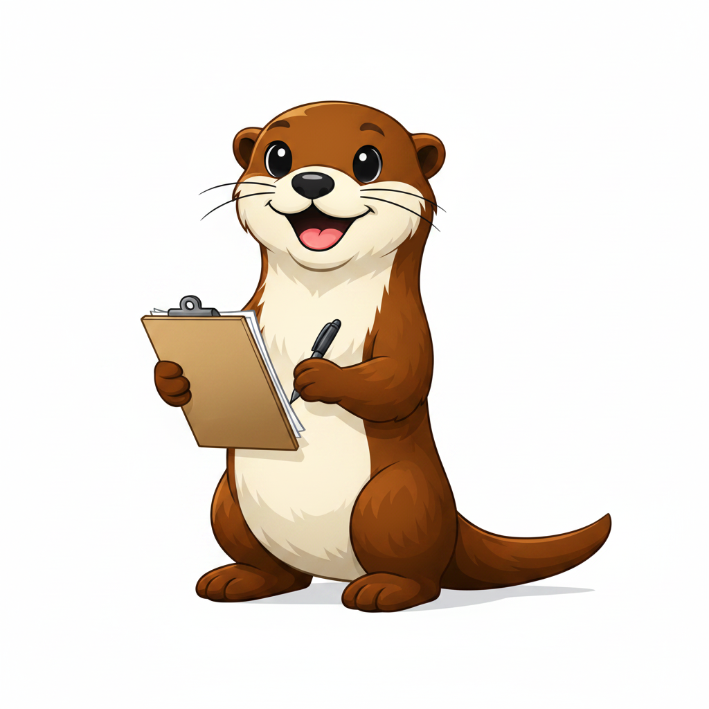 Tarka the otter holding a clipboard